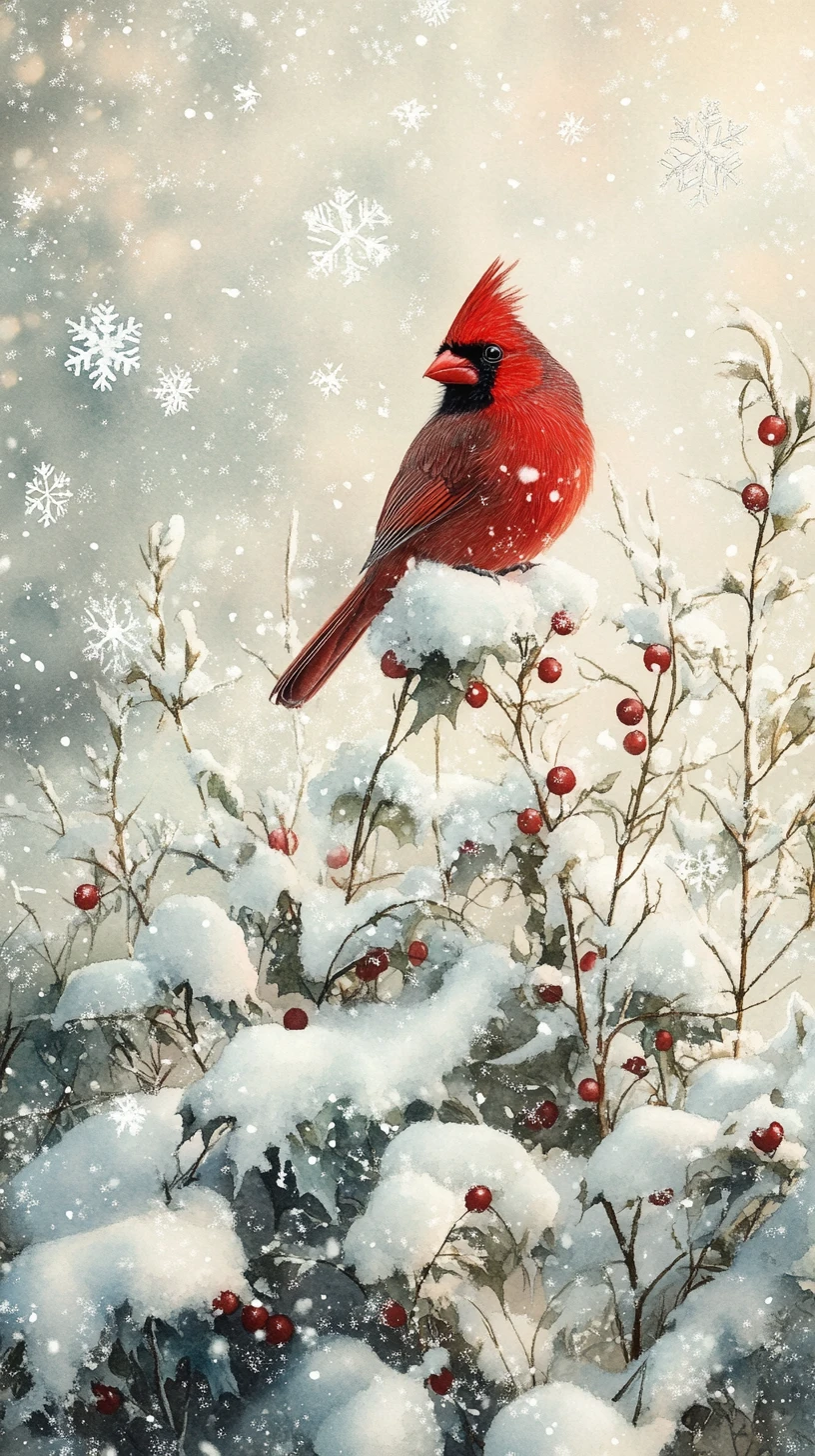 Cardinale rosso sul vischio in una foresta invernale innevata
