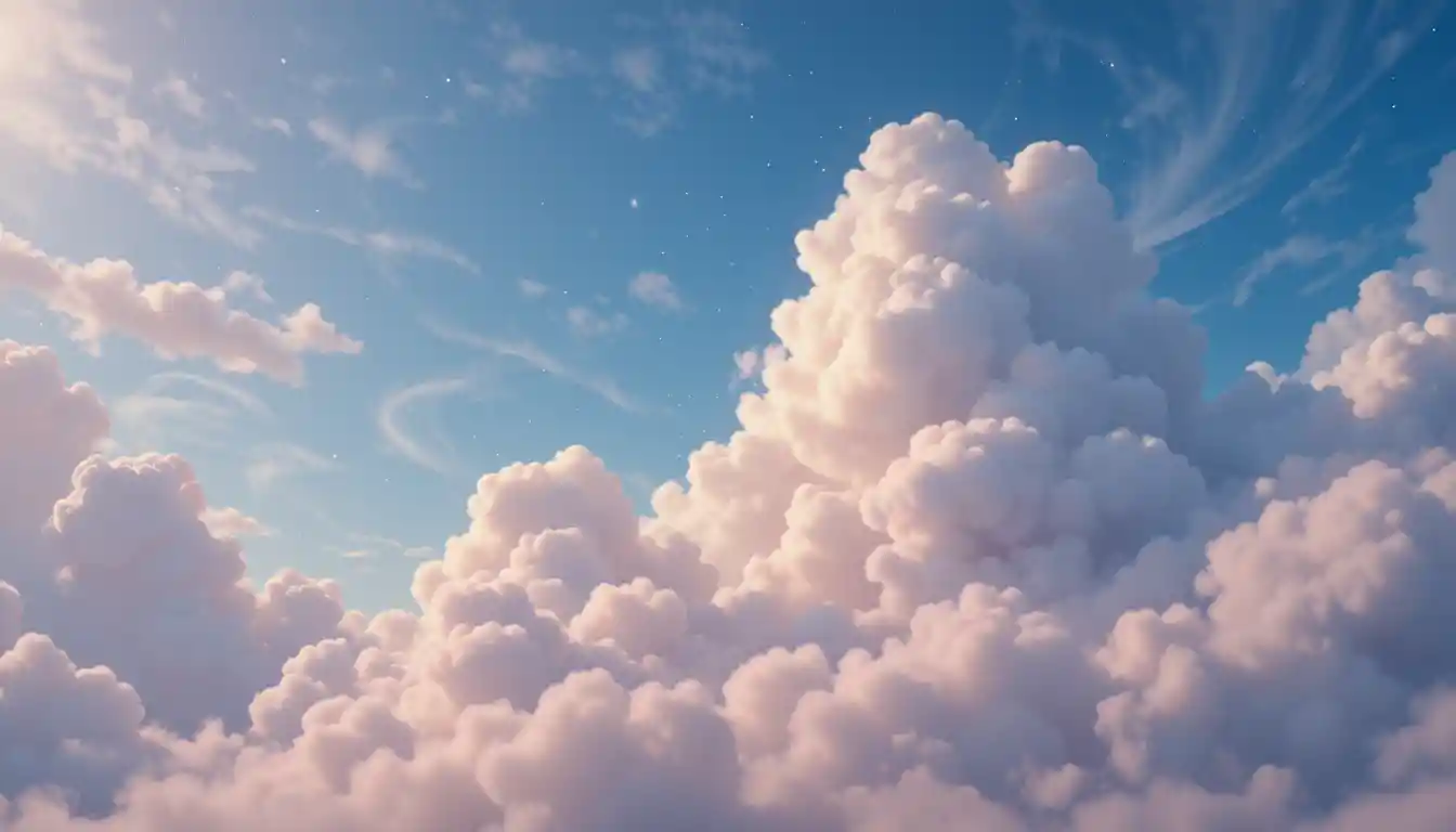 Träumiger Pastellhimmel mit fluffigen Wolken und sanften Wirbeln