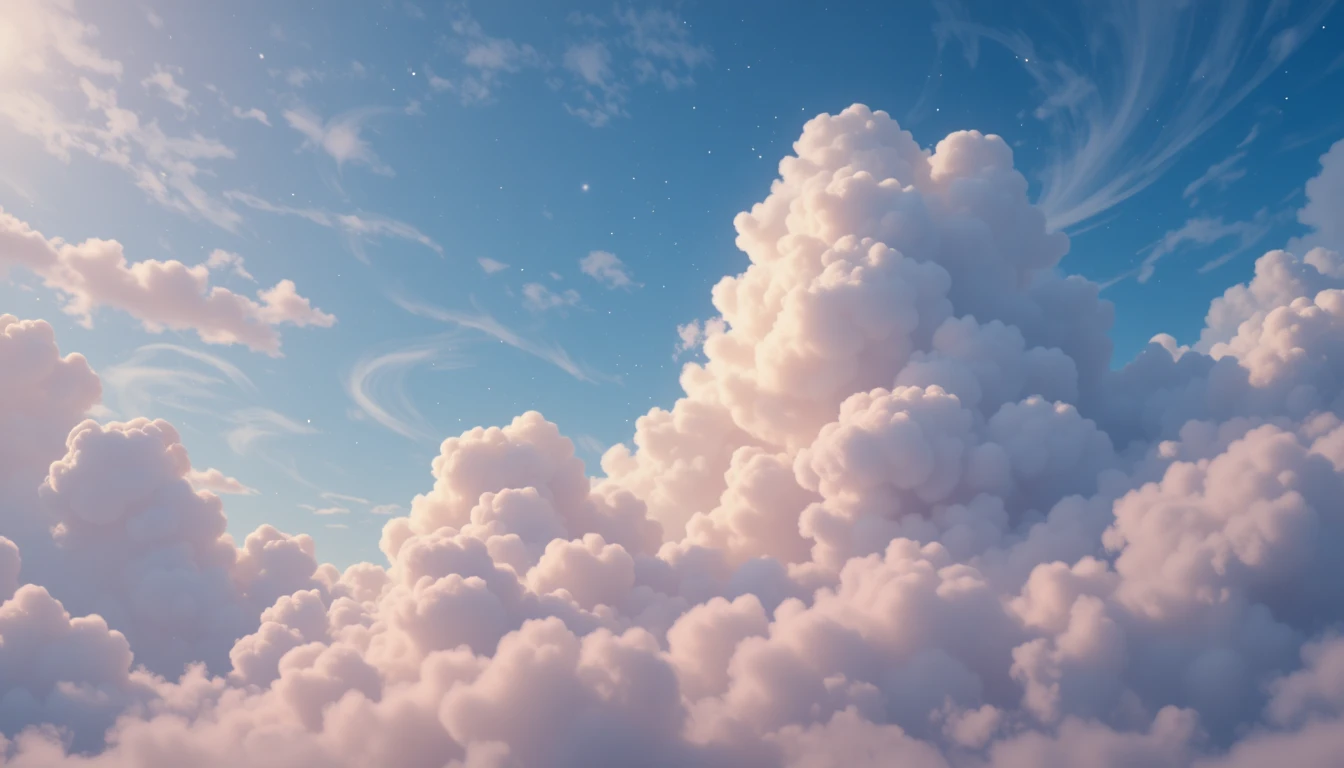 Träumiger Pastellhimmel mit fluffigen Wolken und sanften Wirbeln