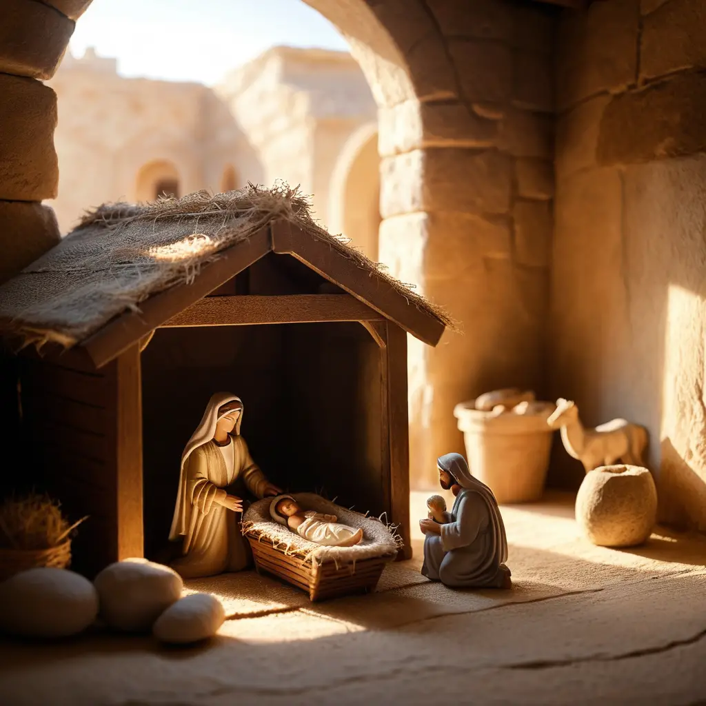 Bambino Gesù in un umile presepe nella stalla