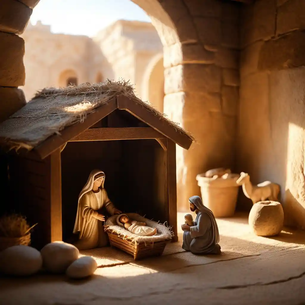 Bambino Gesù in un umile presepe nella stalla