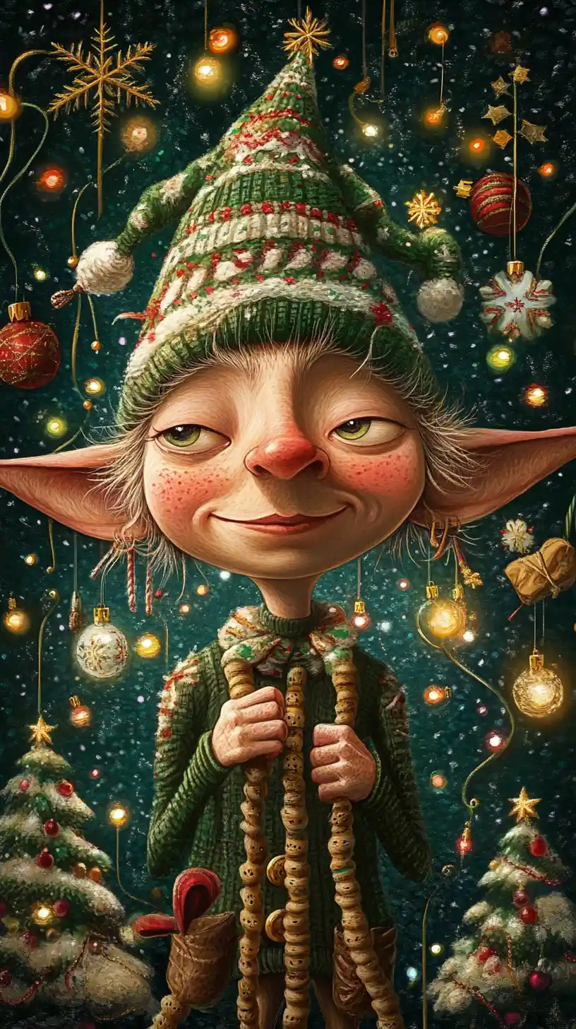 Portrait féerique d’elfe de Noël dans un paysage surréaliste du pôle Nord