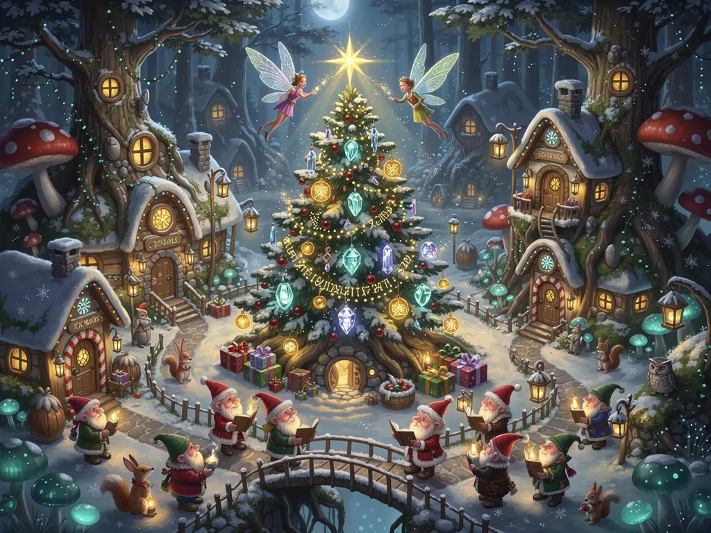 Enchanted Christmas Forest Village Of Gnomes And Fairies