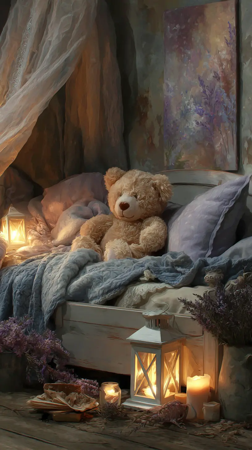 Cozy shabby chic nursery interior with soft bokeh details