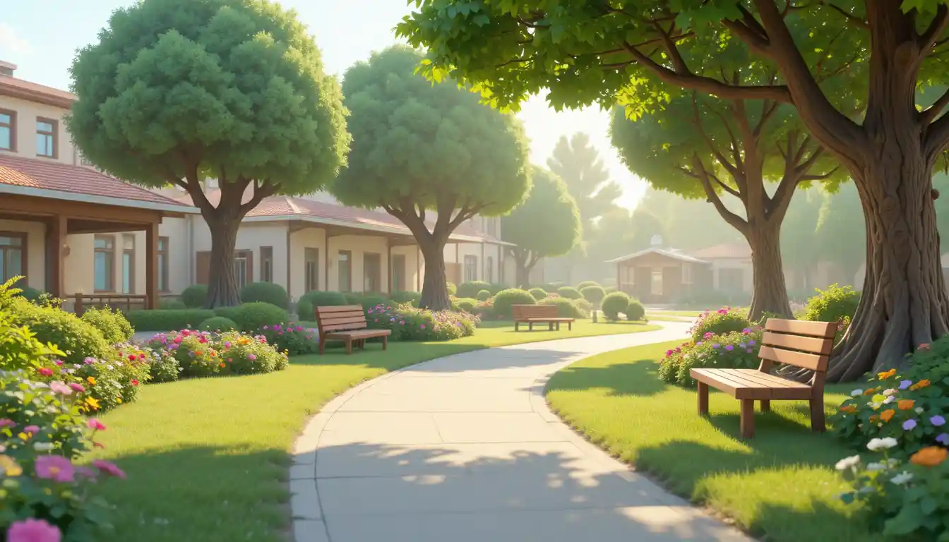 Peaceful School Garden Path In Soft 3d Cartoon Style
