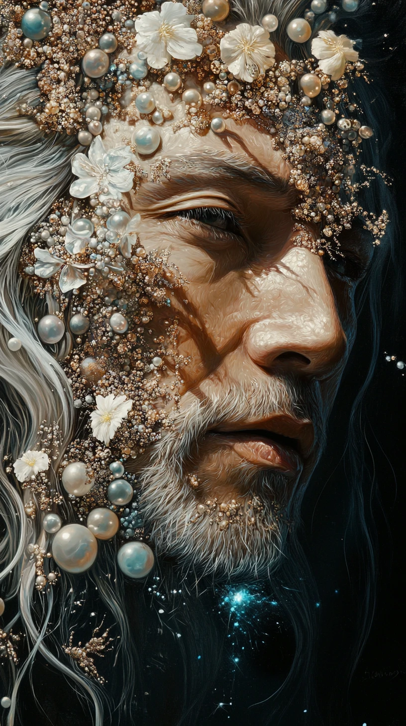 Surreal portrait of a man with metallic textured face