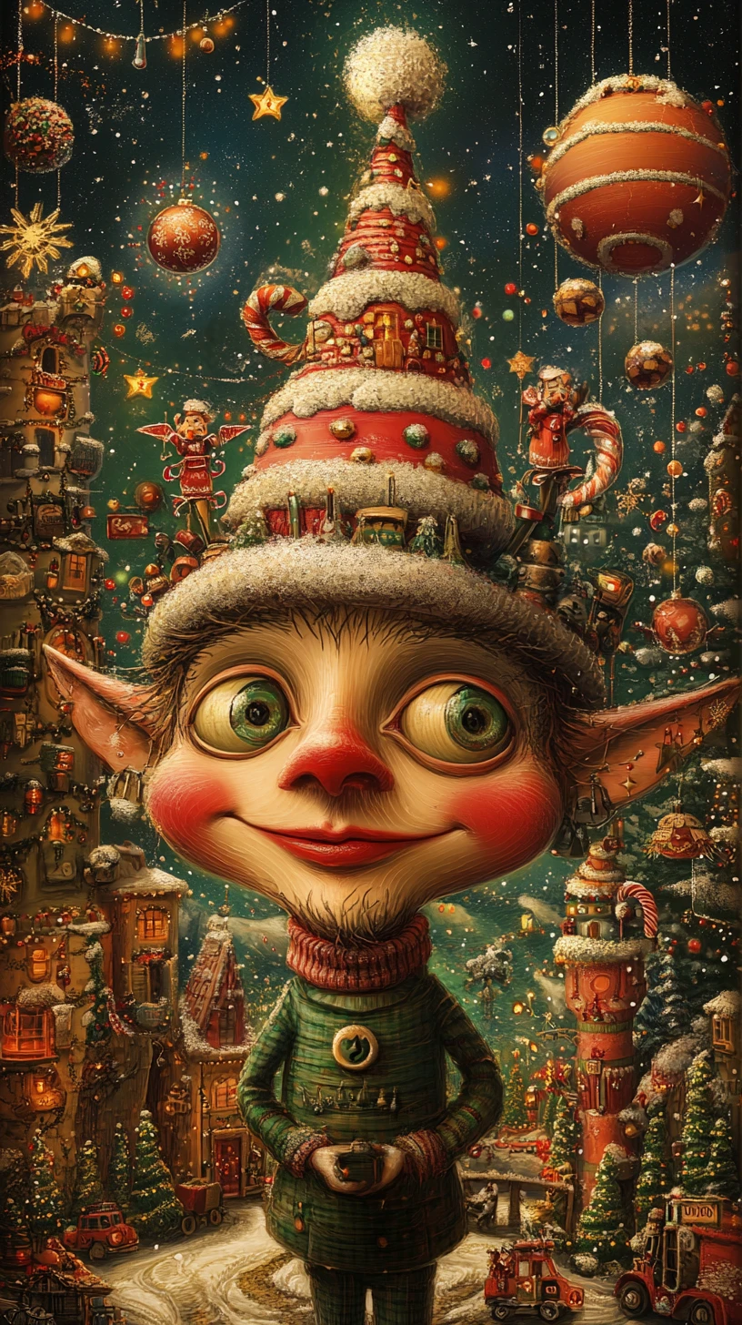 Whimsical Christmas Elf Portrait In Magical North Pole Landscape