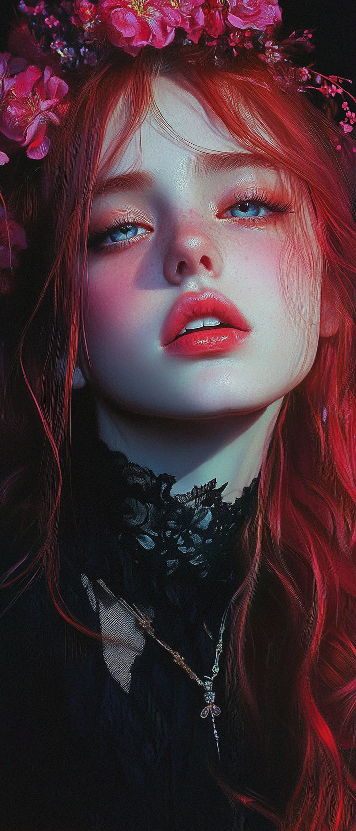 Glamorous baroque woman in dark nostalgic painterly style