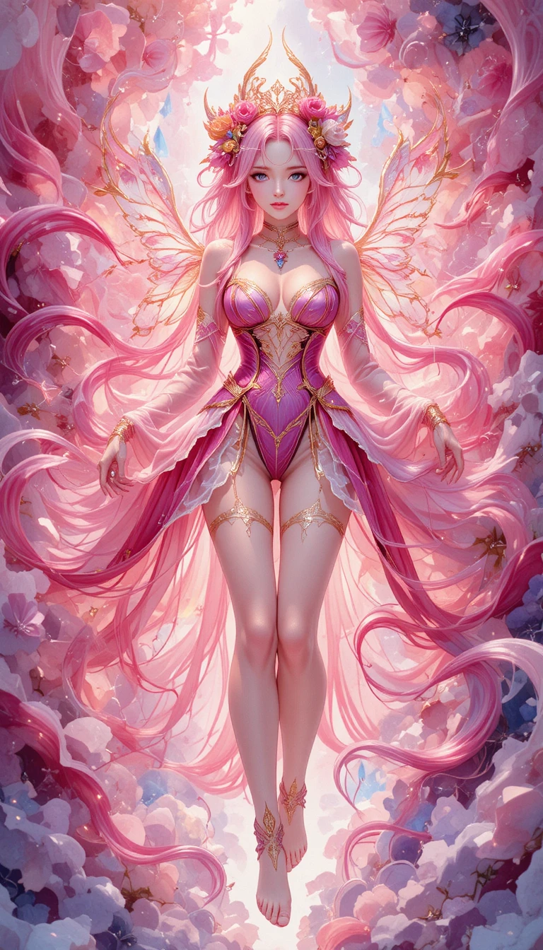 Anime girl emerging from a luminous watercolor fantasy