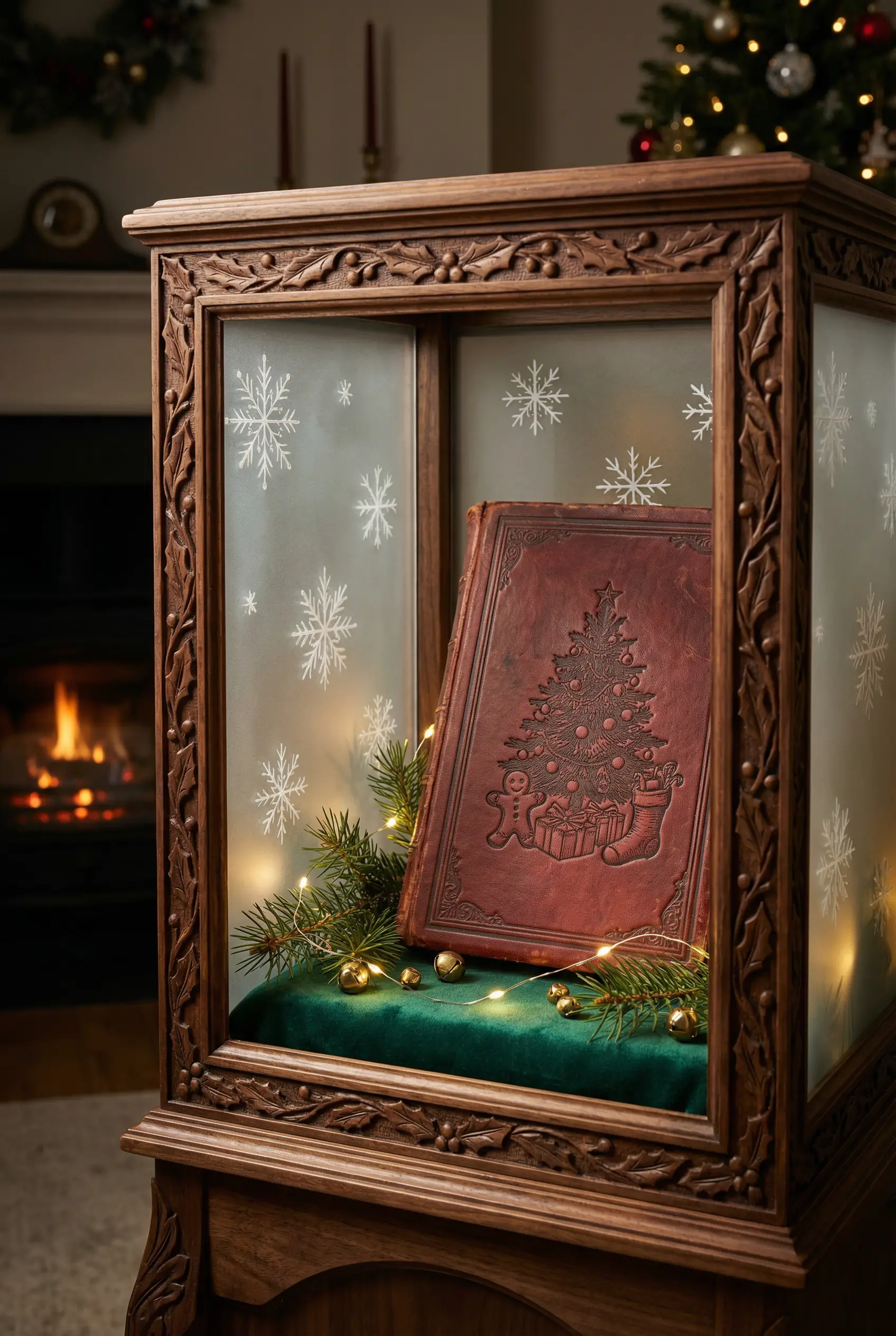 Christmas Heirloom Book In Enchanted Glass Display Case
