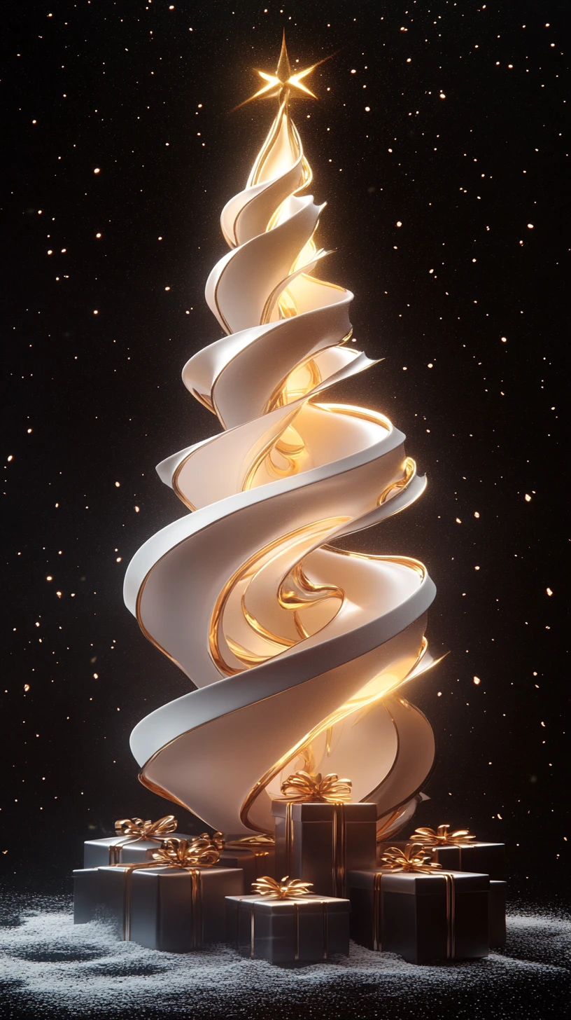 Abstract luminous Christmas tree with glowing ribbons