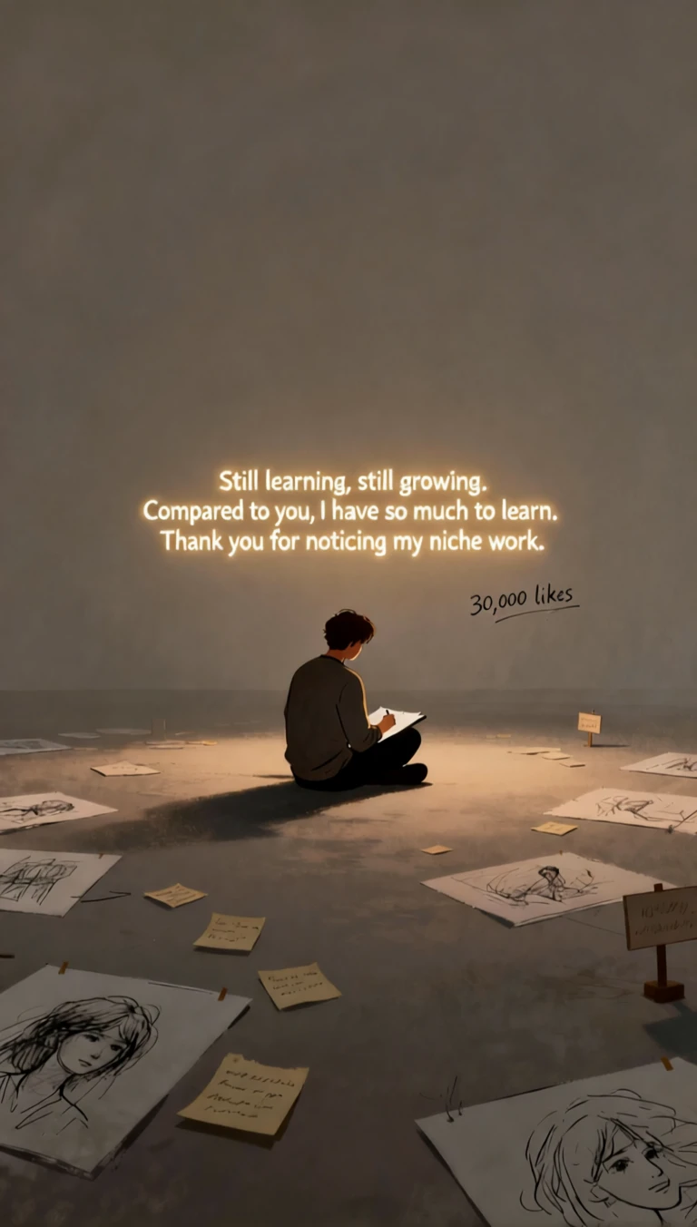 Lone artist working quietly in a soft cinematic studio