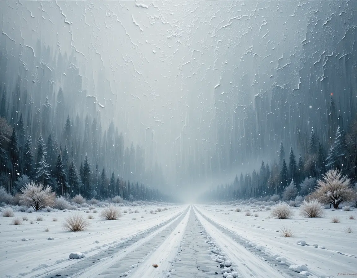 Paysage d’hiver en tempête texturé aux tons glacés et feutrés