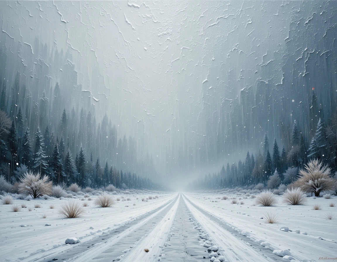 Strukturierte Wintersturm-Landschaft in gedämpften Eistönen