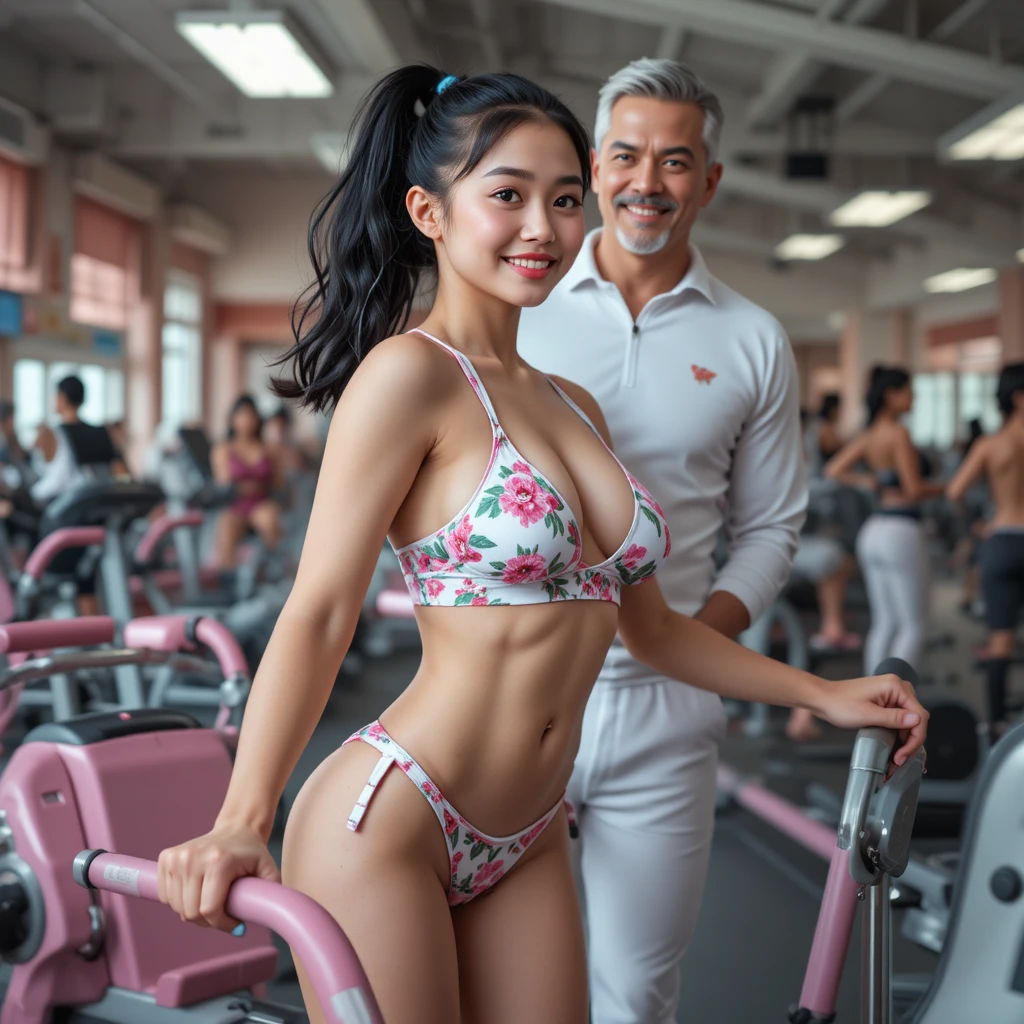 Jovem treinando em máquina de abdominais em academia iluminada