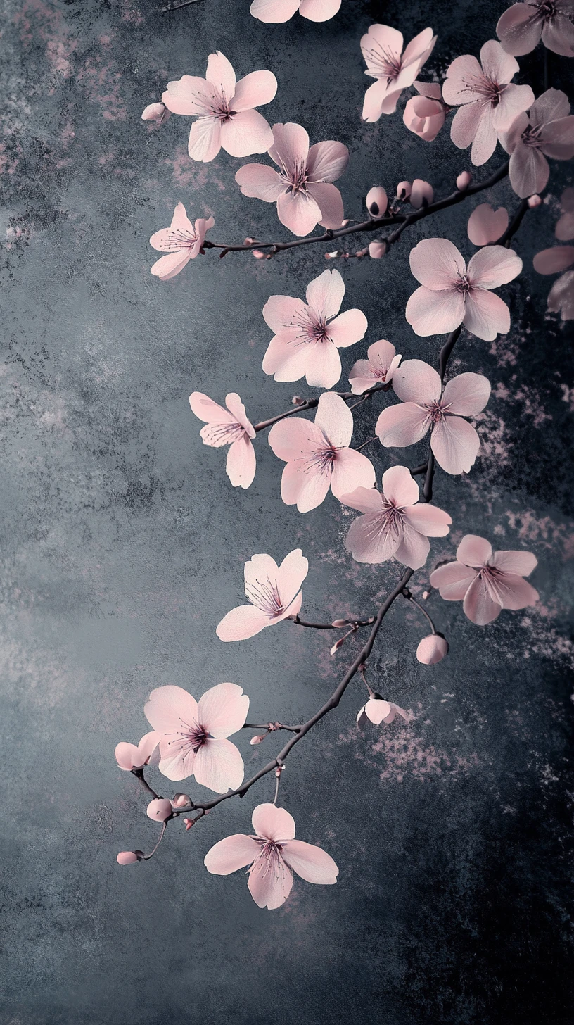 Cherry blossoms drifting softly against a dark abstract background