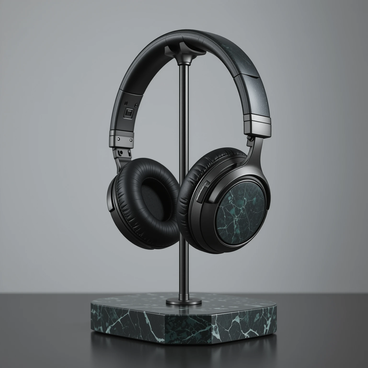 Soporte de auriculares de lujo con base de mármol verde oscuro