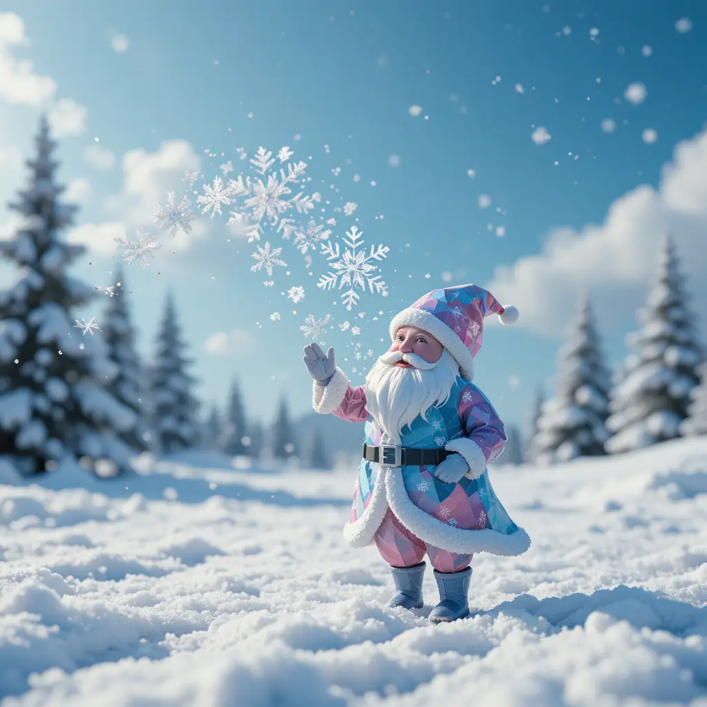 Whimsical Low Poly Santa In A Winter Wonderland