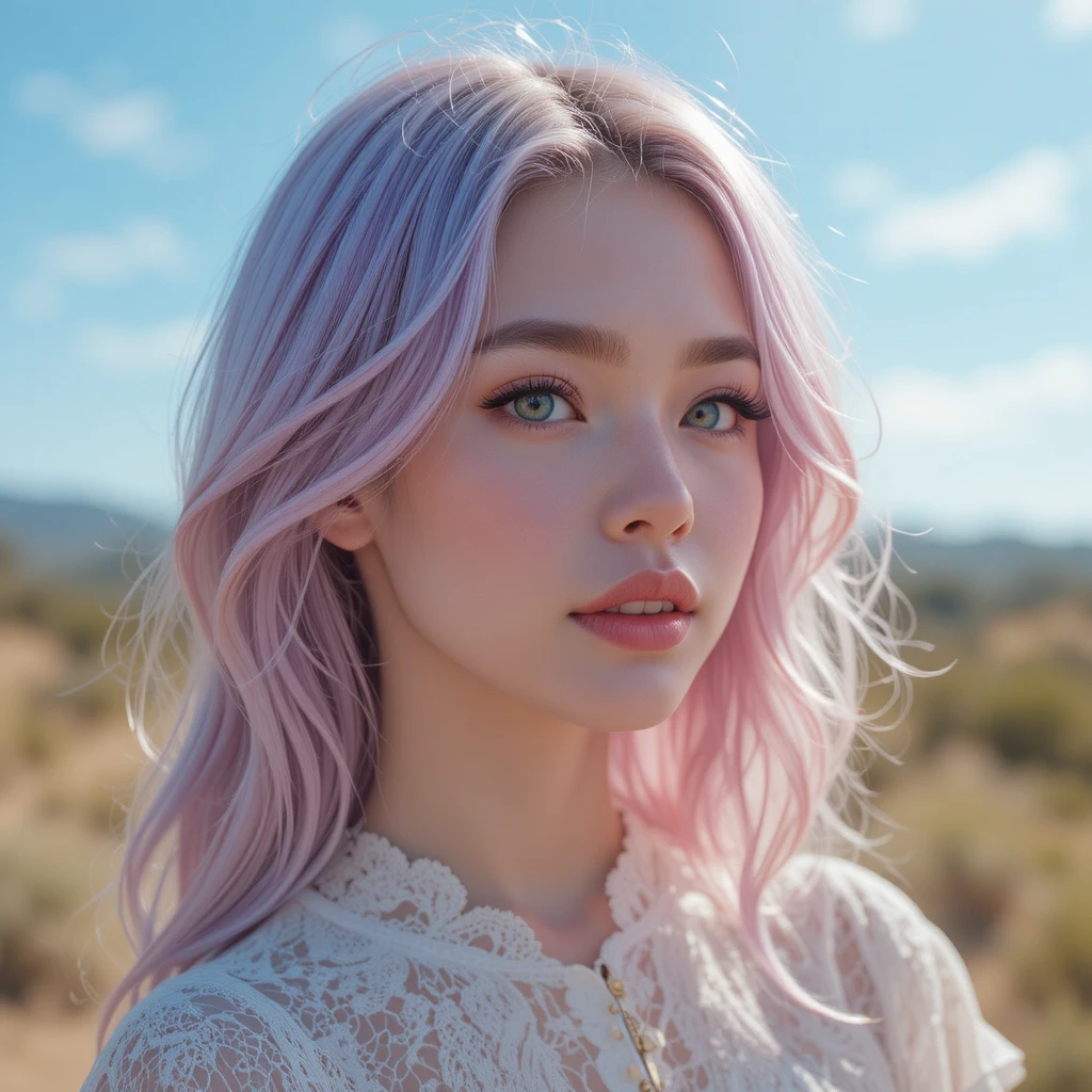 Young woman with pastel hair in soft outdoor portrait