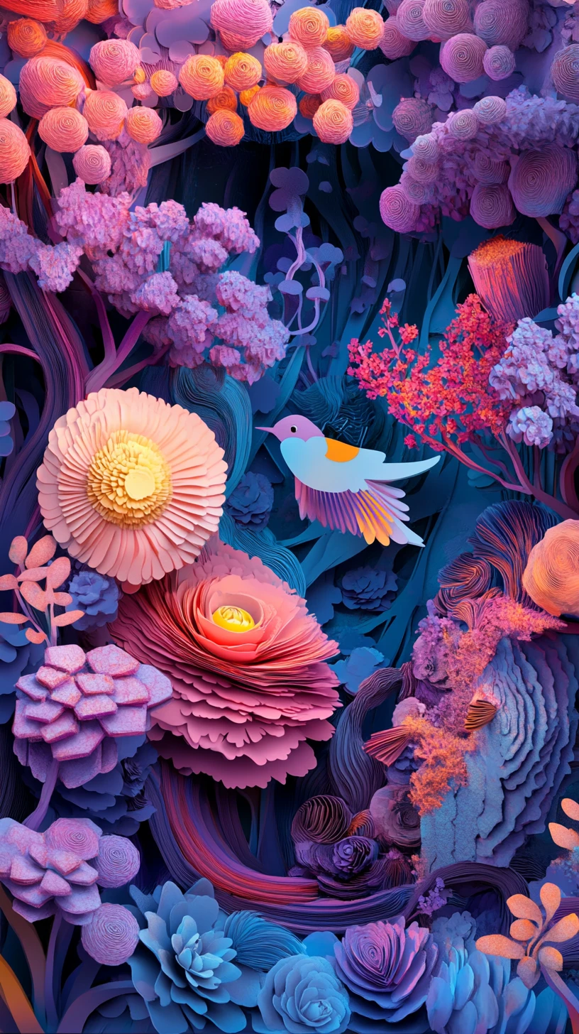 Whimsical Floating Papercraft Collage In Vivid Multicolor Layers