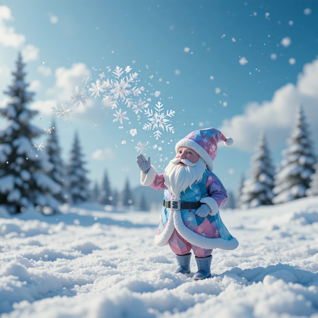 Babbo Natale Low Poly Fiabesco in un Paese delle Meraviglie Invernale