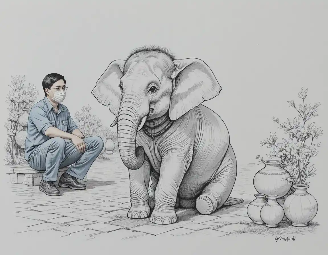 Giovane elefante che gioca con un cerchio colorato all’aperto