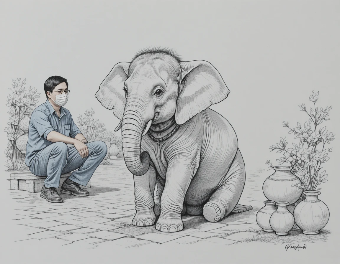Giovane elefante che gioca con un cerchio colorato all’aperto