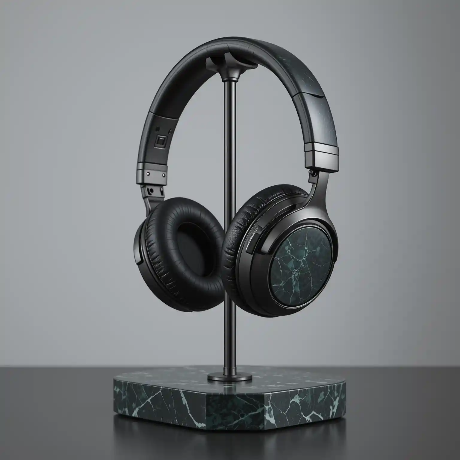 Luxury headphone stand on dark green marble base