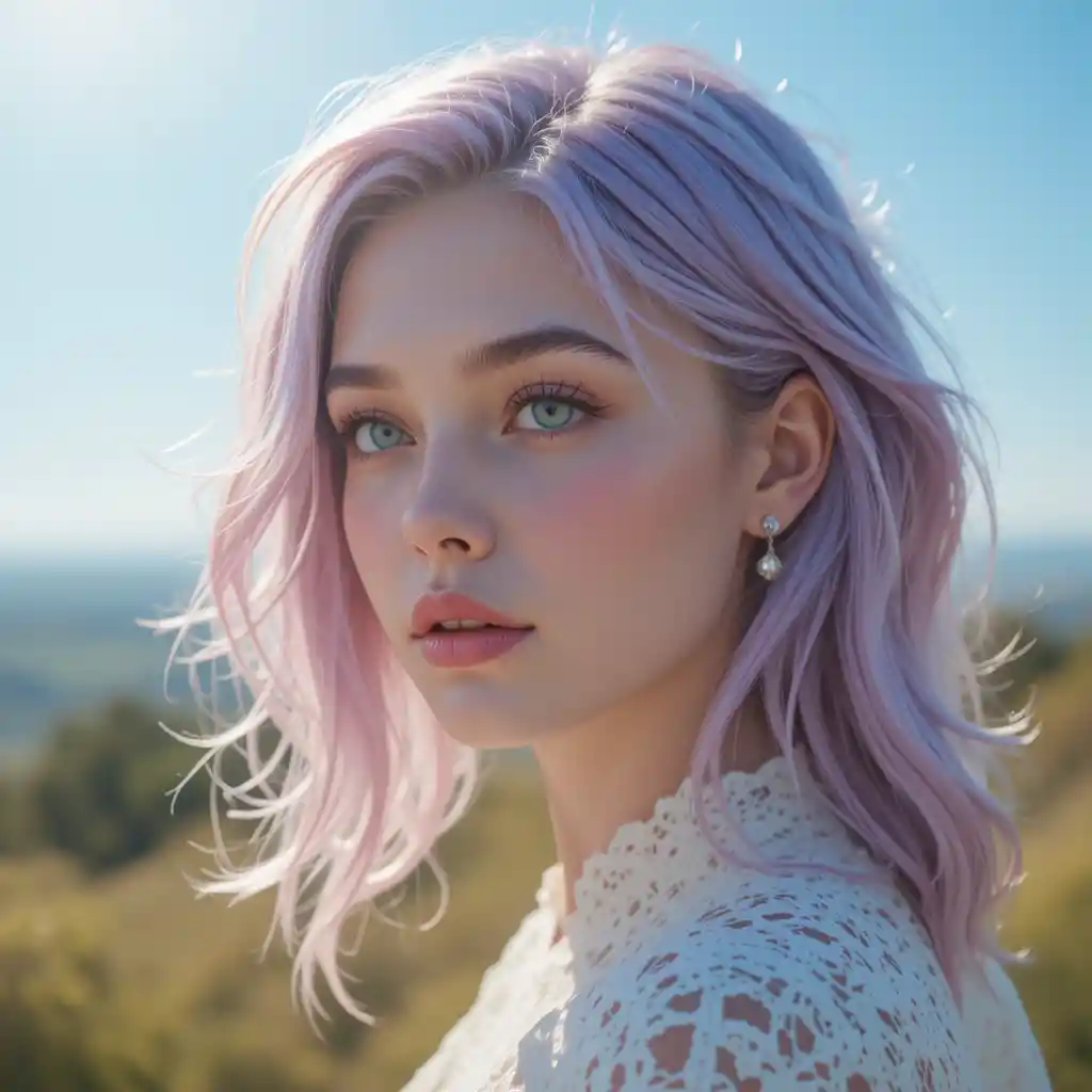 Young woman with pastel hair in soft outdoor portrait