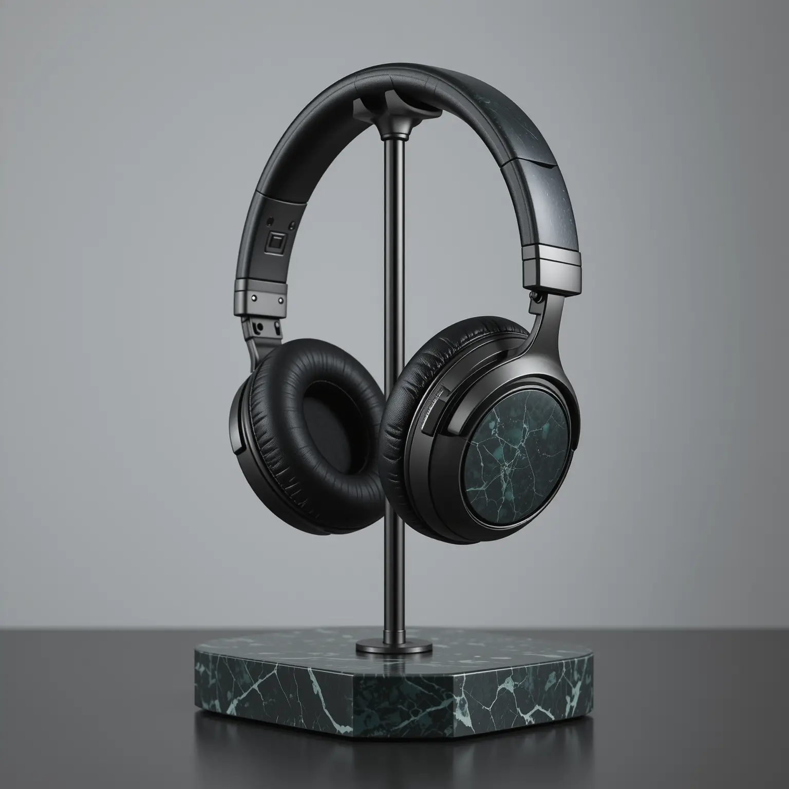 Luxury headphone stand on dark green marble base
