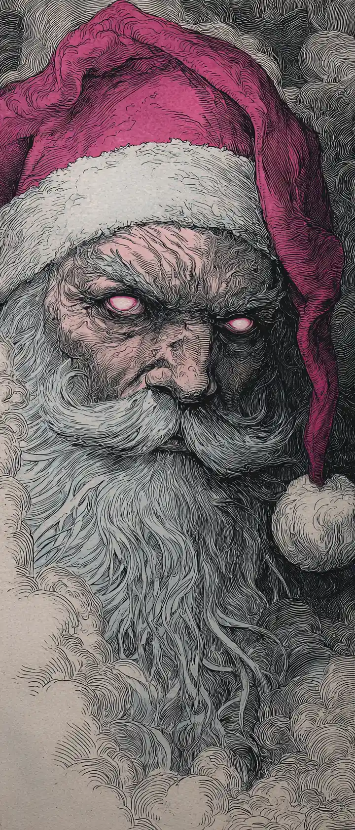 Dystopisches Santa-Porträt im ätherischen, punk-inspirierten Nebel