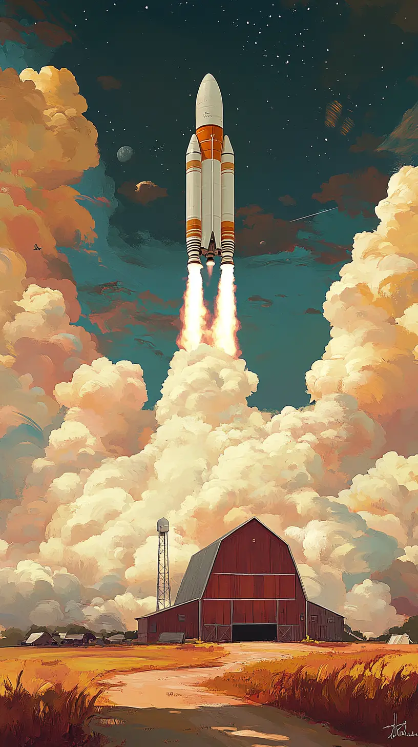 Colorful barn painting in the middle of a vast field