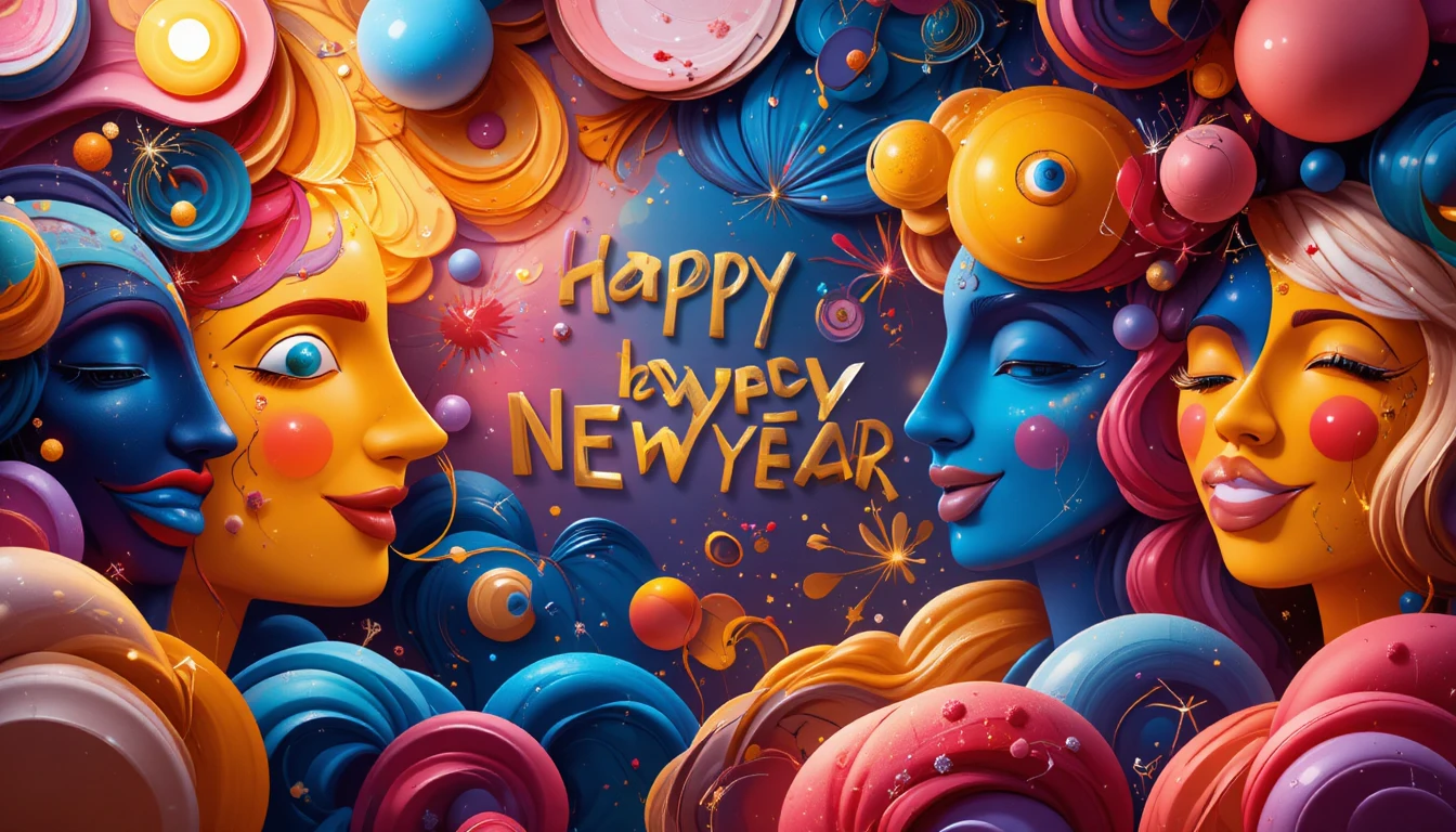 繽紛節慶3D抽象新年快樂背景插畫