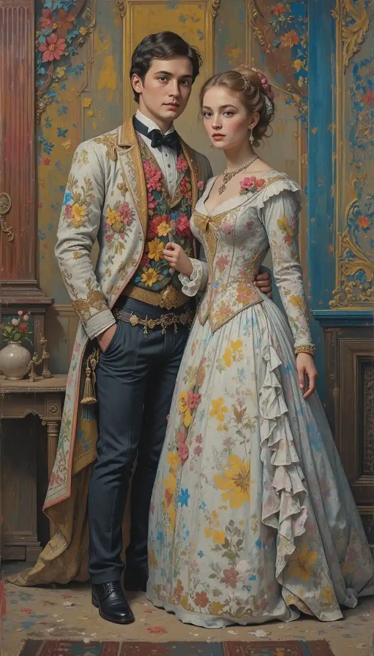 Pintura impasto semirrealista de hombre y mujer