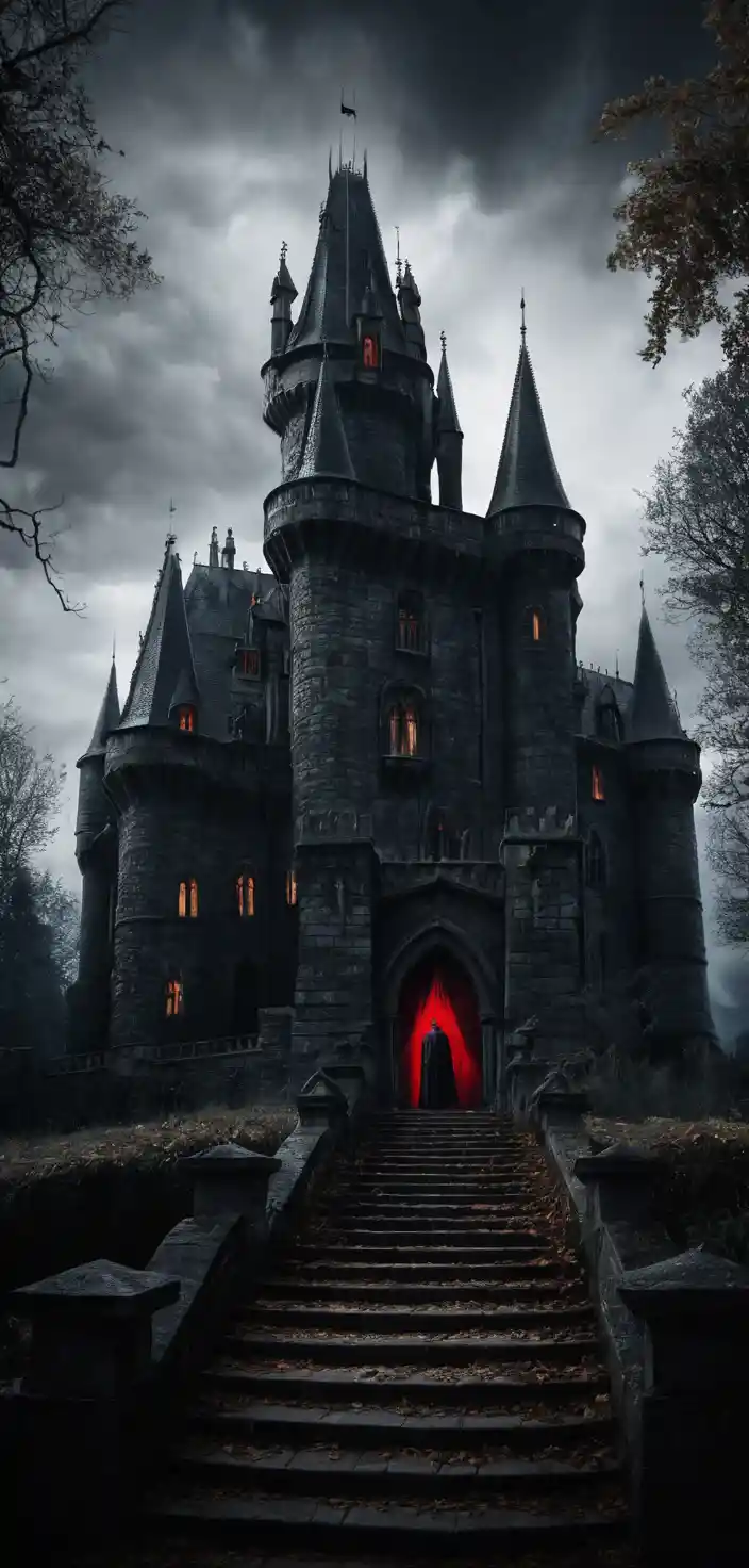 Castelo gótico sombrio em estilo cinematográfico dramático