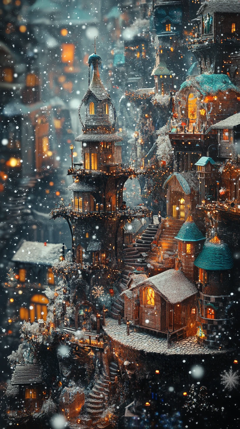Ville féerique et fantaisiste avec tapisserie et palais de glace