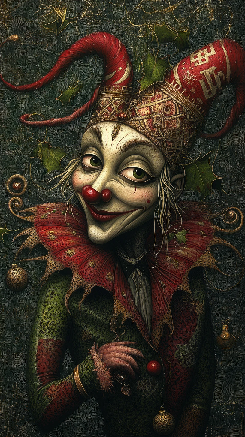 Surreal court jester in a distorted fantastical world