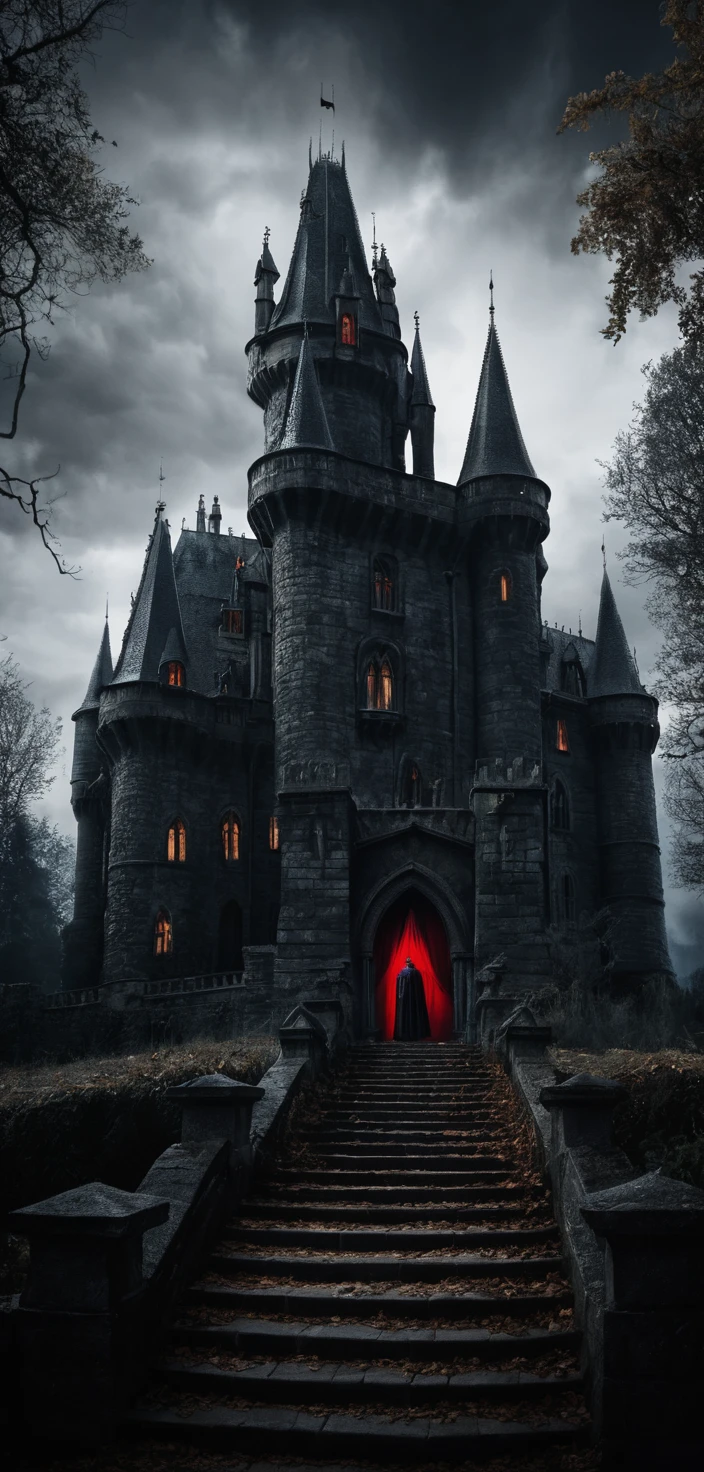 Dunkle gotische Burg in dramatischem, cineastischem Stil