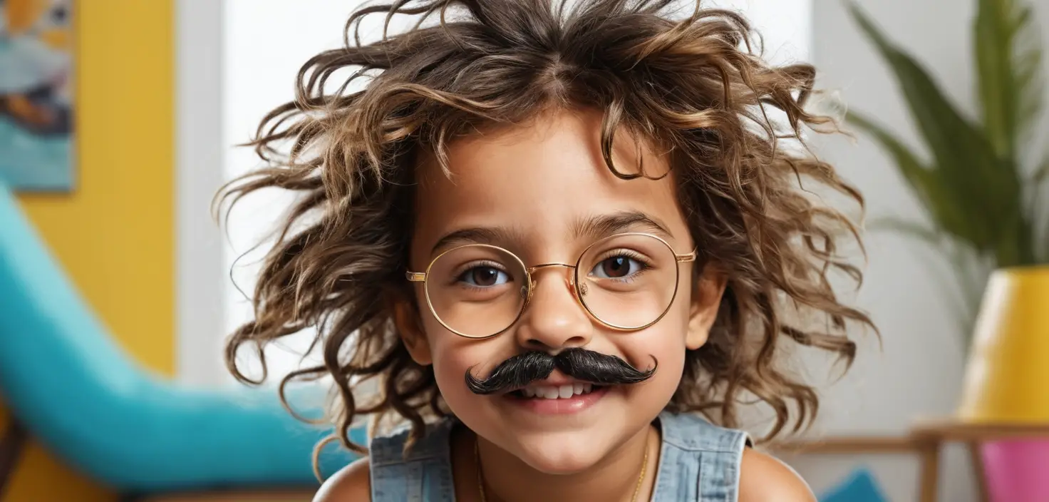 Happy little girl with messy hair and quirky glasses