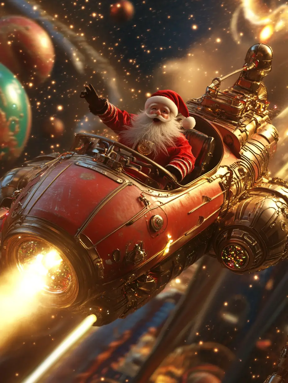 Santa Claus Rockets Through Futuristic Space Christmas Journey