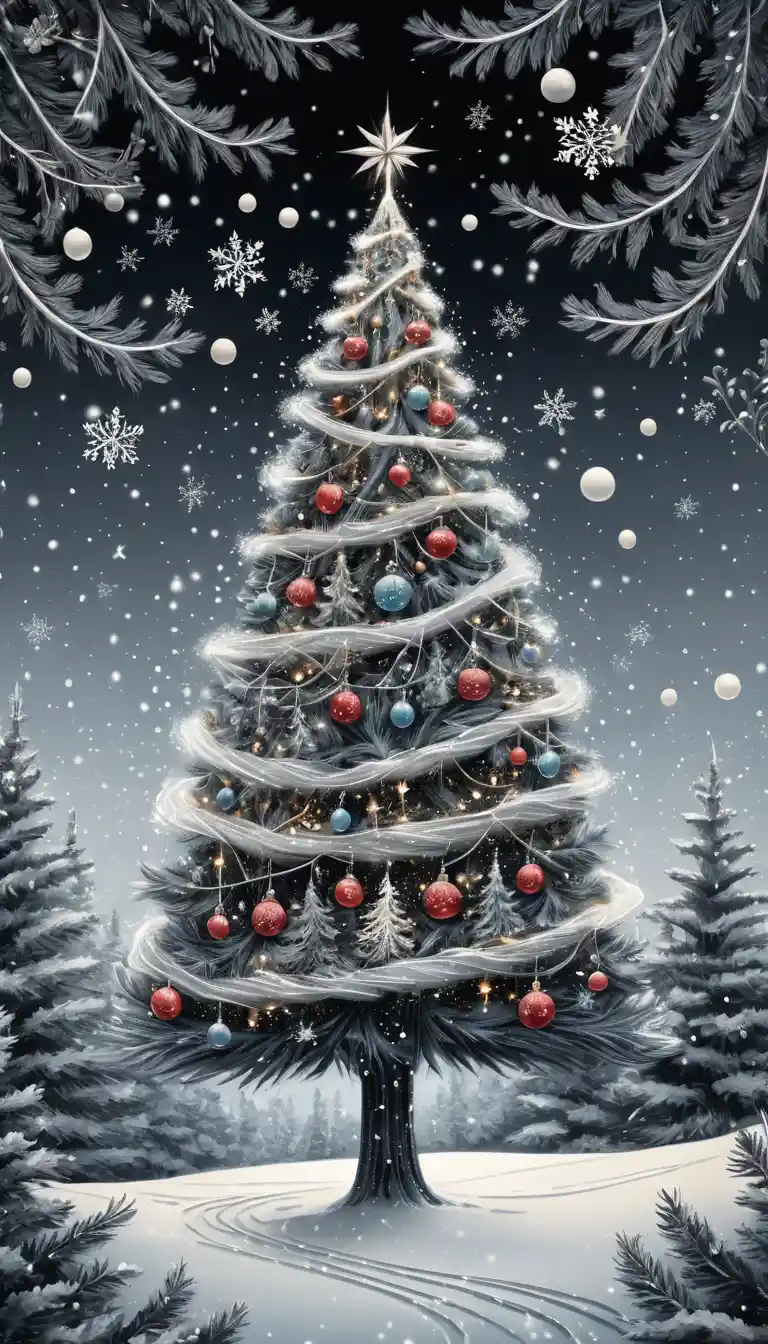 Albero di Natale a inchiostro fiabesco in un paese delle meraviglie invernale