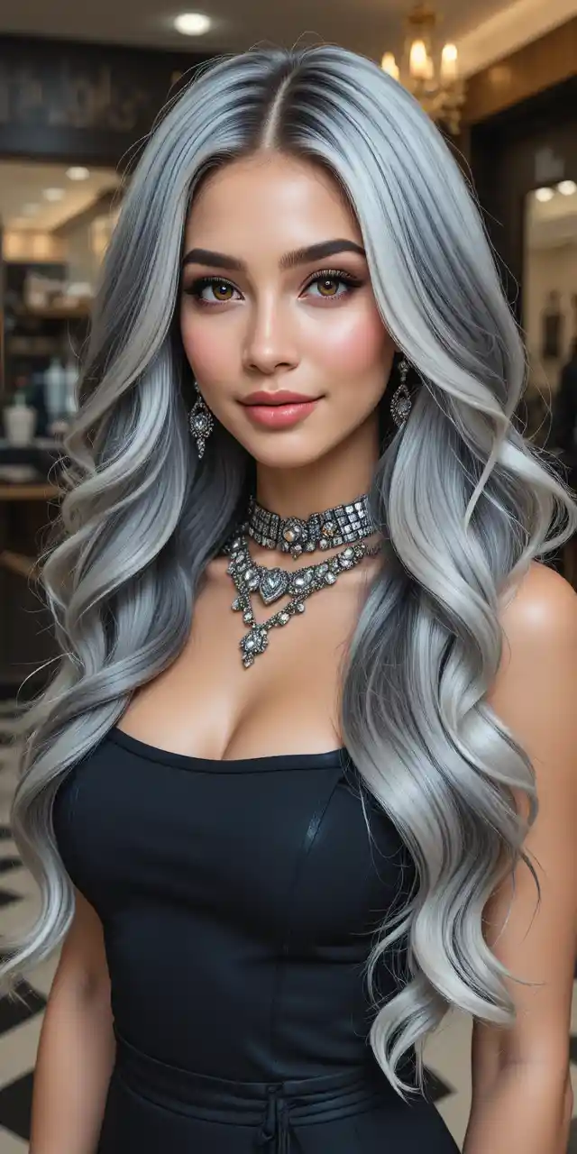 Smiling fashion woman with split dye waves in fantasy salon