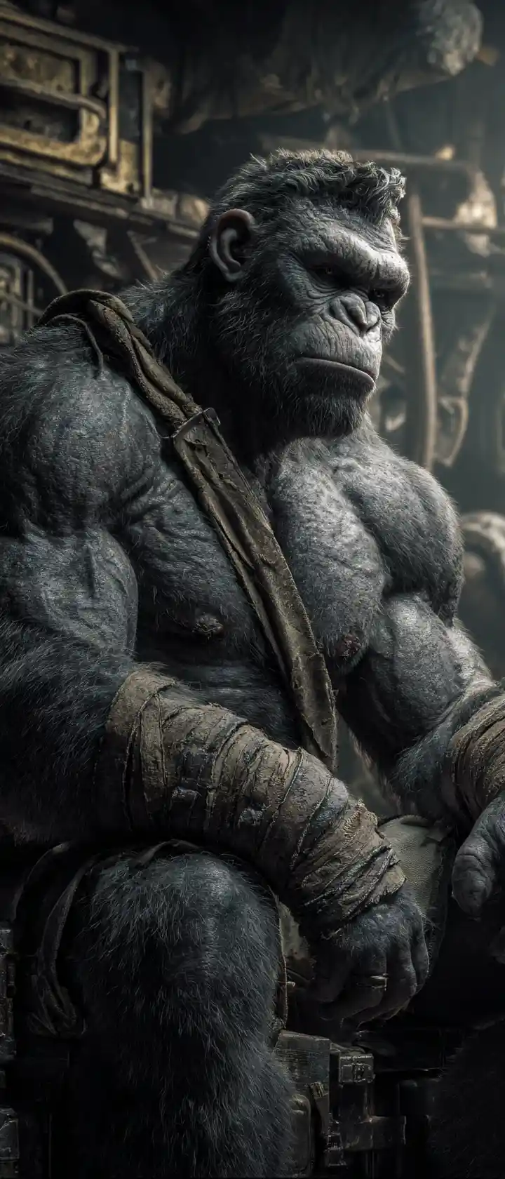 Cinematic portrait of a massive humanoid beast in shadows