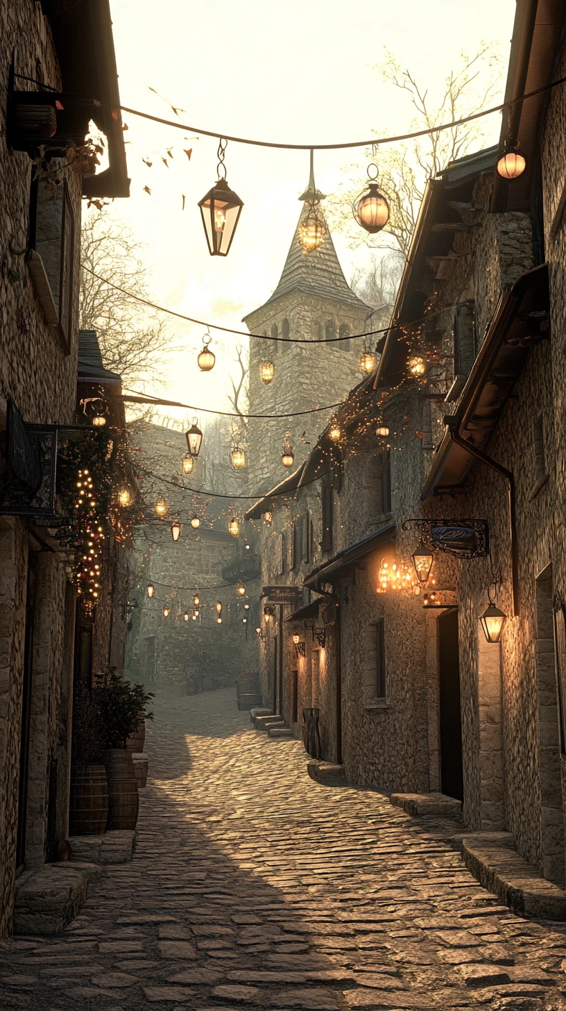Mystical Slovenian village glowing on New Years Eve night