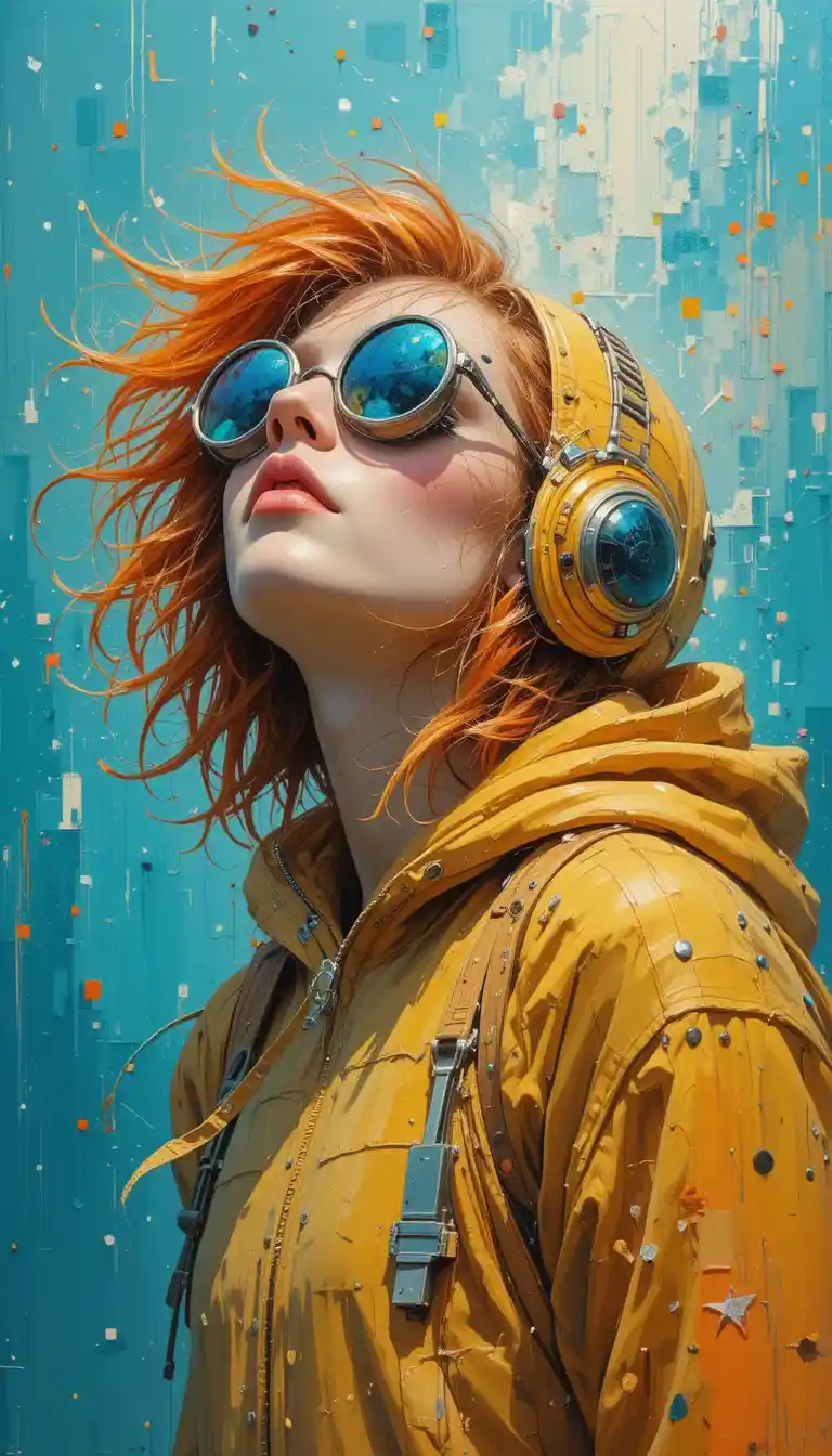 Retrato expressionista de personagem excêntrico com capacete de aviador
