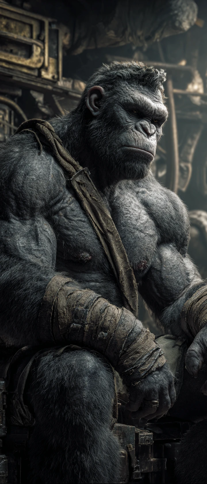 Cinematic portrait of a massive humanoid beast in shadows