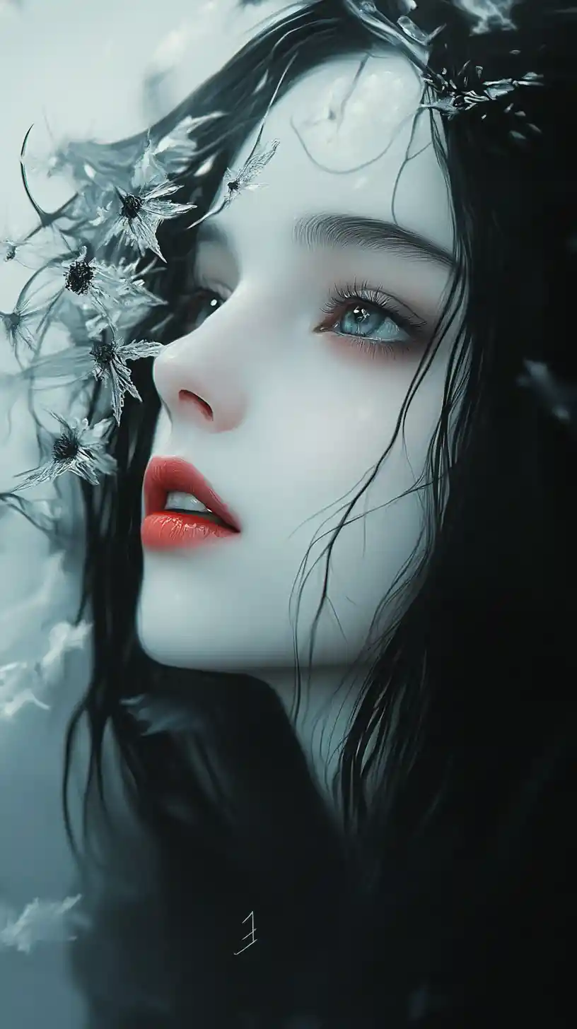 Beautiful girl with hollow knight helmet in fantasy garden