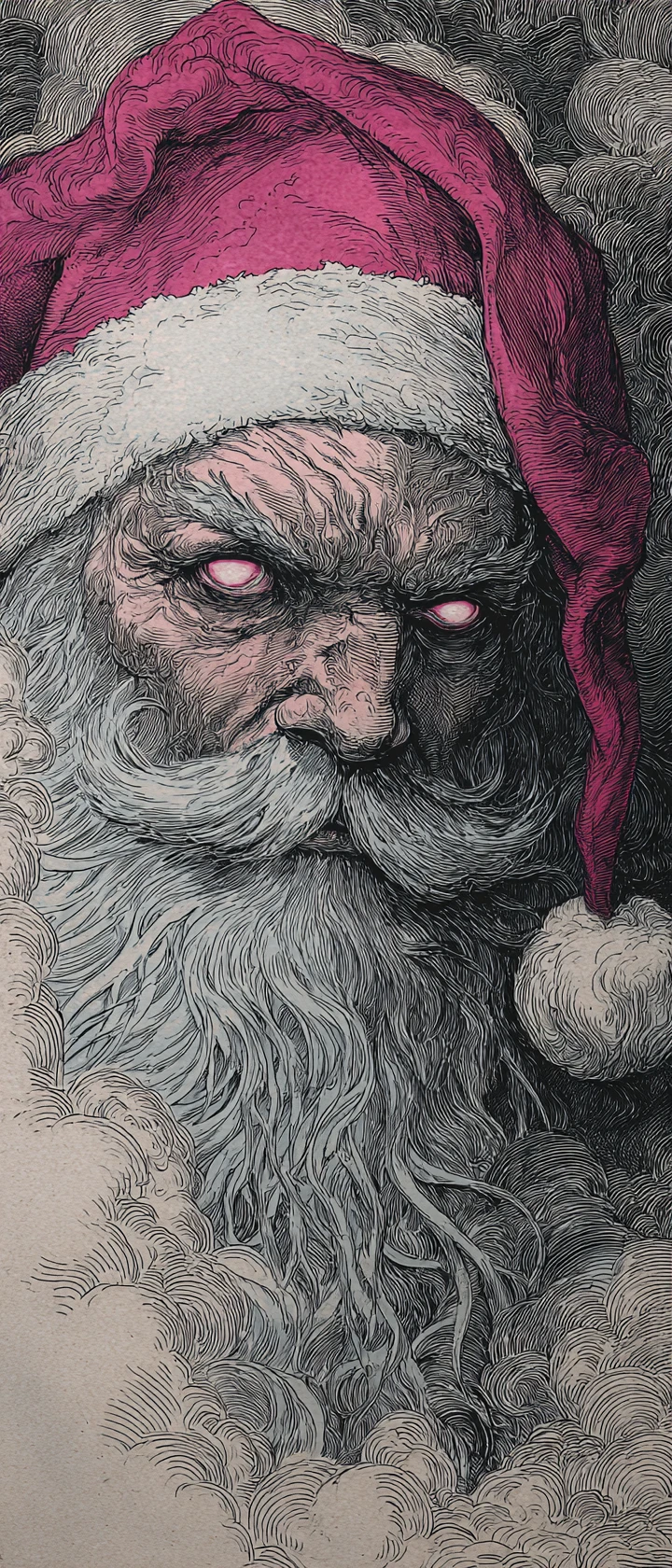 Dystopian Santa portrait in ethereal punk inspired mist