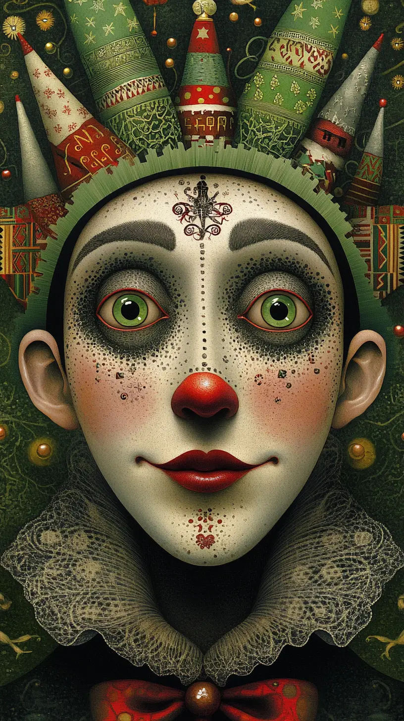 Surreal French mime in a distorted festive fantasy world