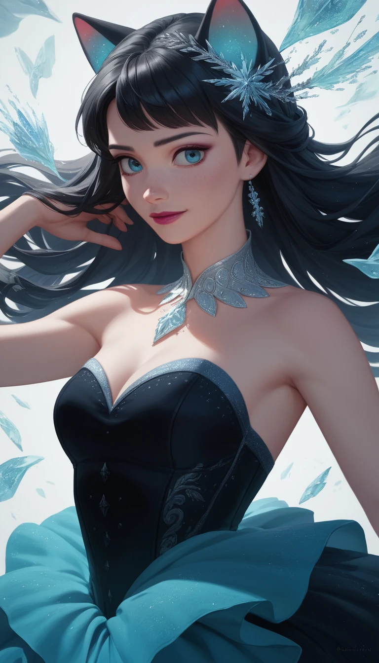 Mystical anime girl with black hair and cat ears